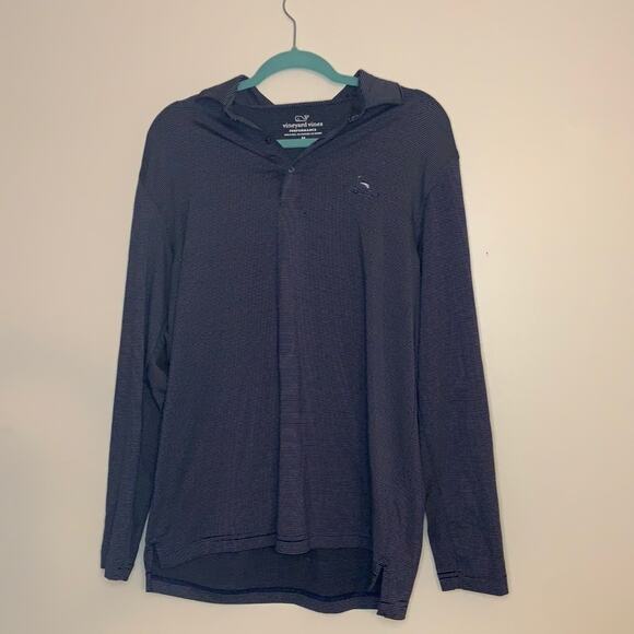 Vineyard Vine’s Performance Long Sleeve Polo Shirt Size Medium Navy Stripe - Picture 7 of 7